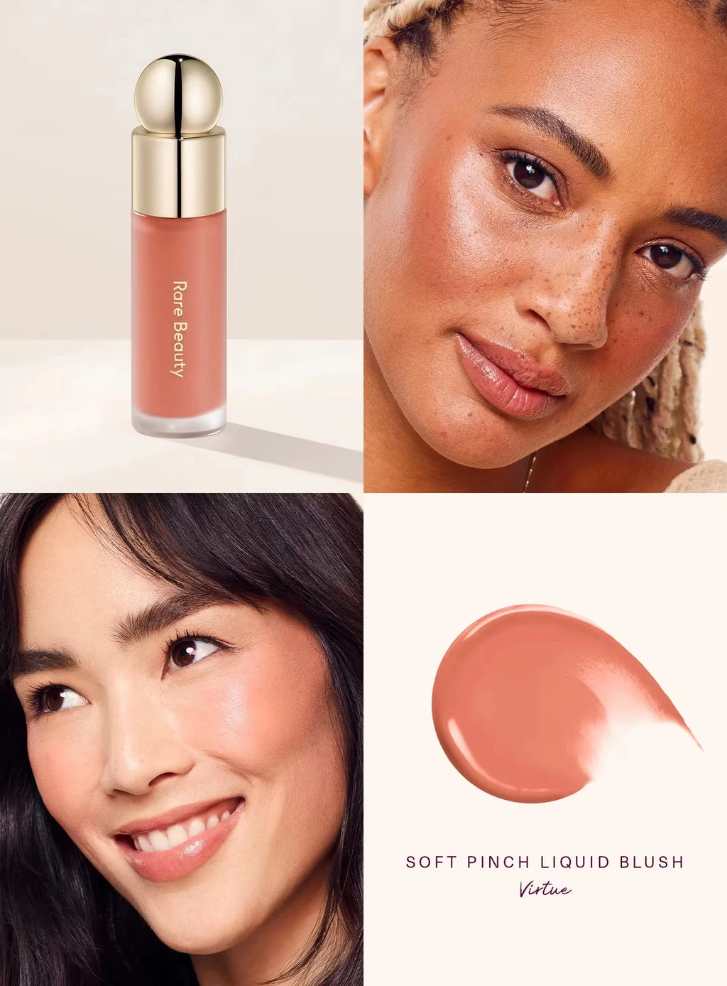 Rare Beauty Soft Pinch Liquid Blush Silky and Glides On Smoothly Long Lasting Plump Makeup Hope Love Virtue Happy Wonder Worth