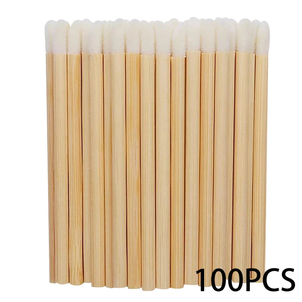 50/100pcs Lip Brushes Bamboo Handle Lip Brushes Lipstick Gloss Wands Applicator Makeup Tool For Eyelashes Extension Accessories
