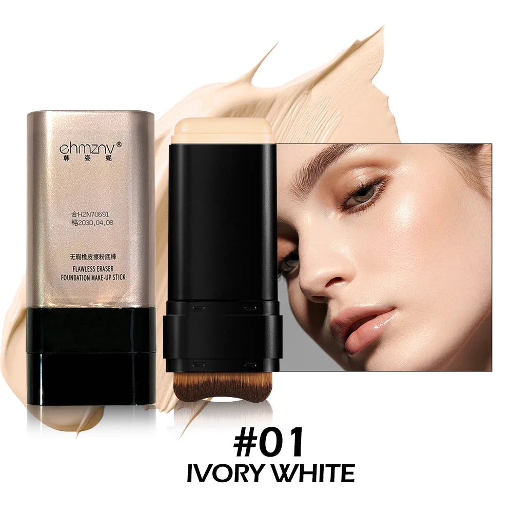 Dual-Head Foundation Stick | Built-in Brush, One-Step Application & Touch-Up, Lightweight & Long-Lasting, No Cakey