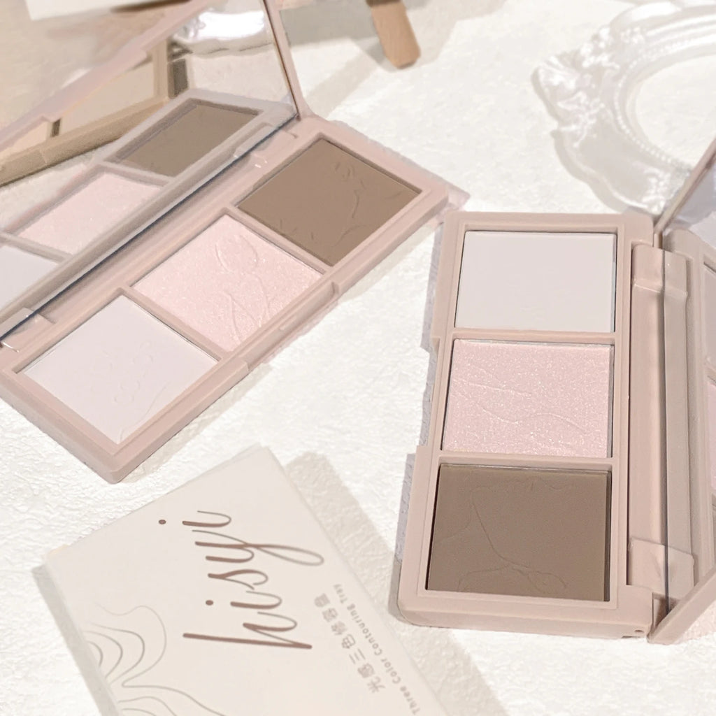 Light Sensation Three-Color Contour Powder, Pearlescent and Matte, 3D Highlight and Shadow Powder, All-in-One Palette