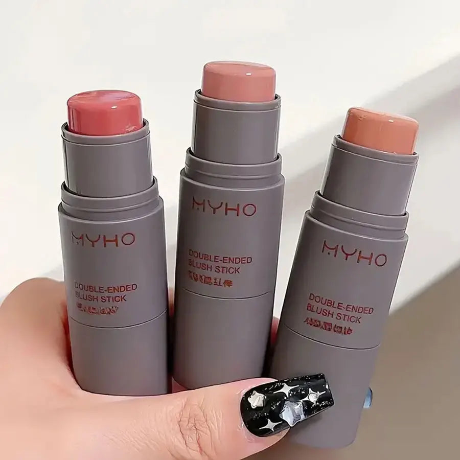 Double Head Sponge Monochrome Powder Blusher Lip and Cheek Dual-Use Durable Matte Natural Rouge Powder Blusher Stick Light Natur