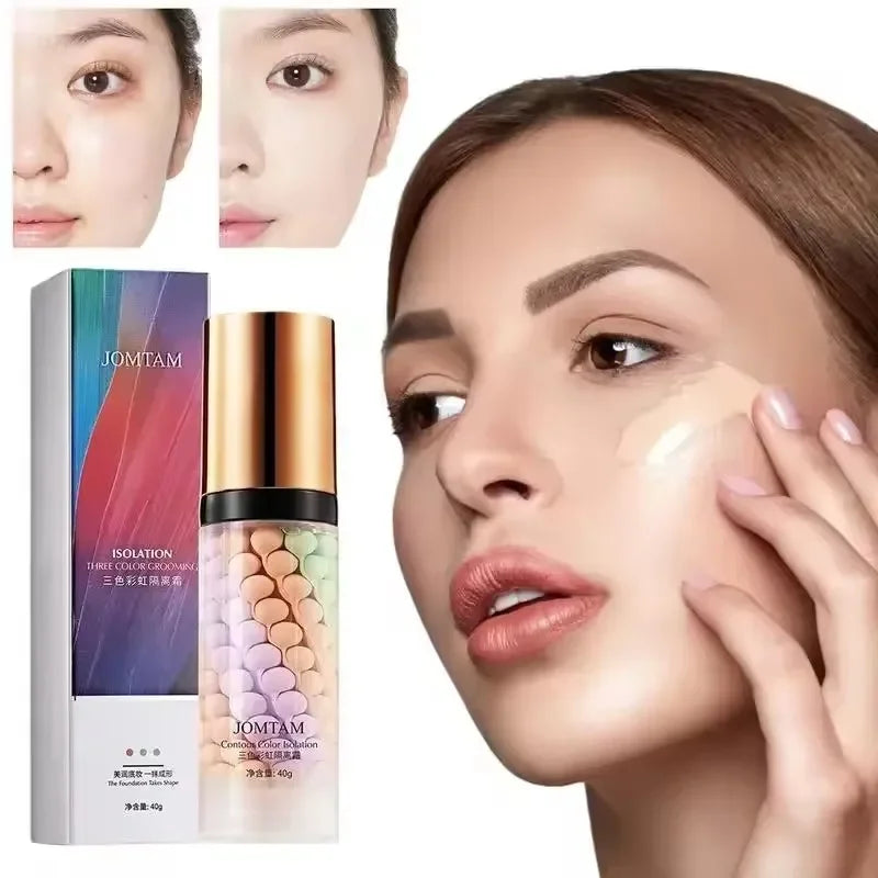 Face Makeup Primer Tri-color Cream Contour Color Isolation Waterproof Makeup Foundation Natural Makeup Base Cream 40g