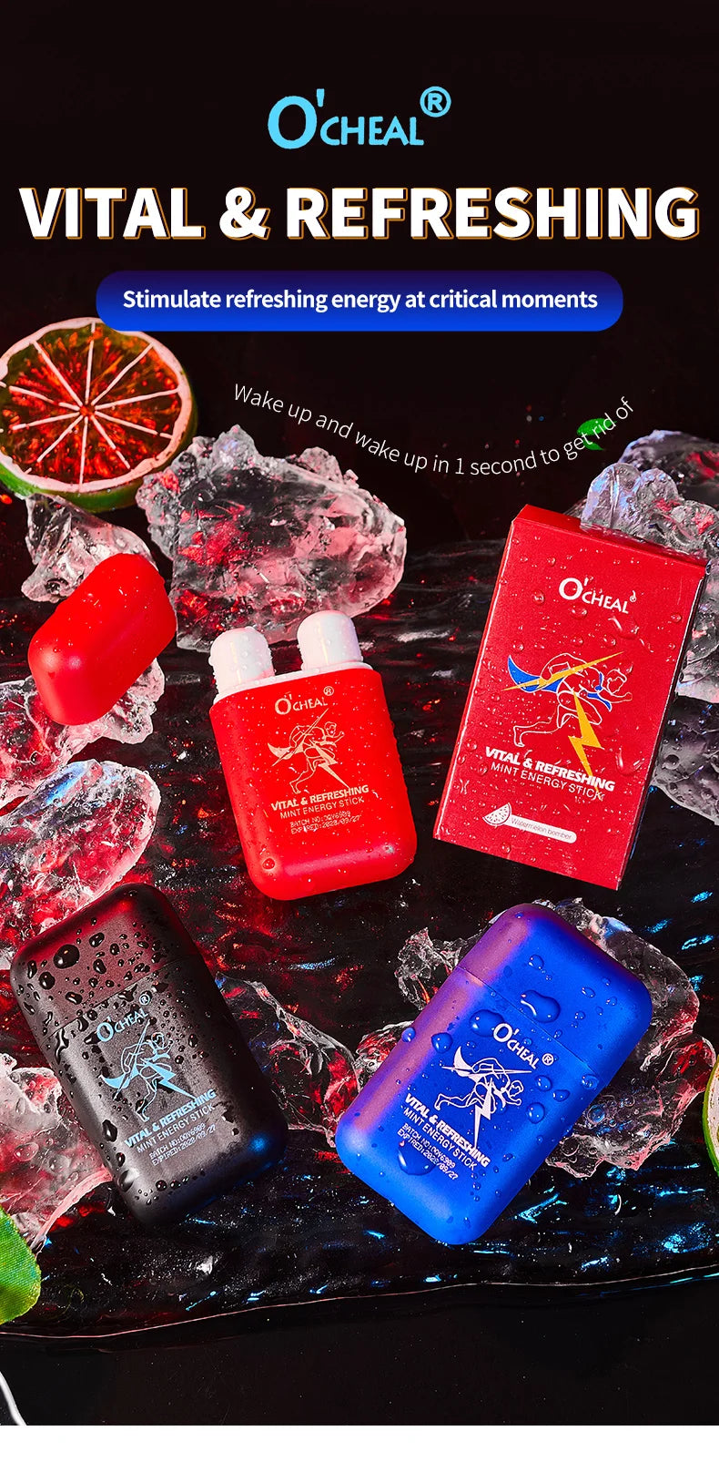 O'cheal Energy Stick Double Hole Energizing Energy Bar Fresh Mint Scent Refreshing Fatigue Relief Inhaler Energy Vapors Stick