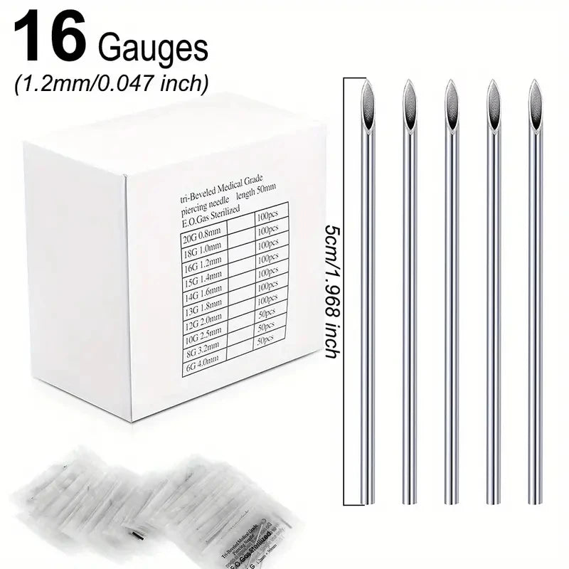 Disposable Sterile Body Piercing Needle 0.8/1 /1.2/1.4/1.6mm Stainless Steel for Ear Nose Belly Tongue Eyebrow Piercer Tools