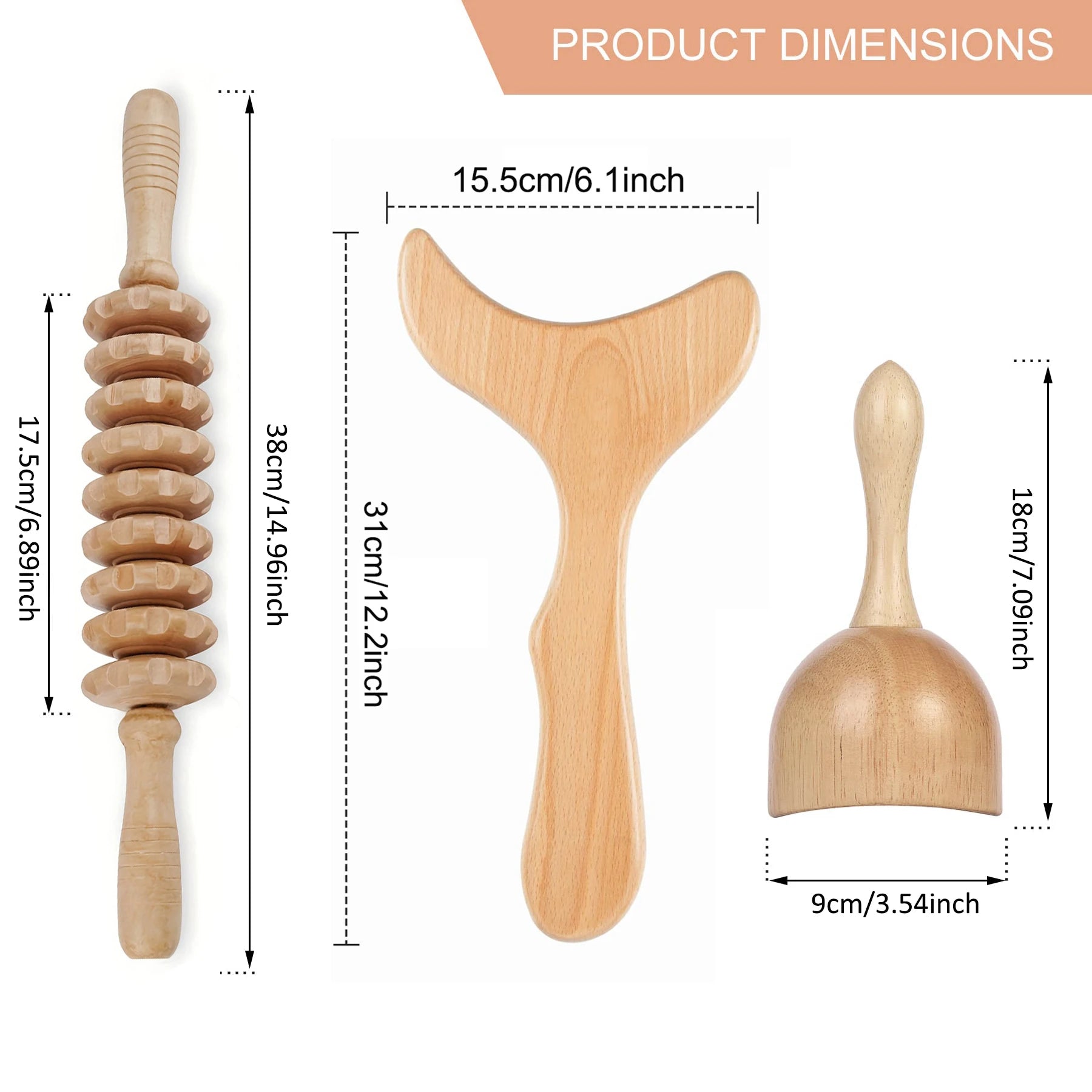 Wooden Massage Roller Tool Set, Wood Massage Kit, Manual Massage Tool for Body Massage Gua Sha Set, for Back,Legs,Neck