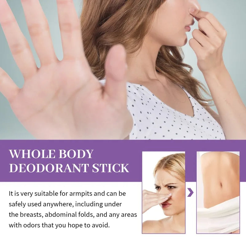 Whole Body Deodorant Stick 72 Hour Odor Control Long-Lasting Fragrance Armpit Odor Remove Sweat Refreshing Antiperspirant Stick