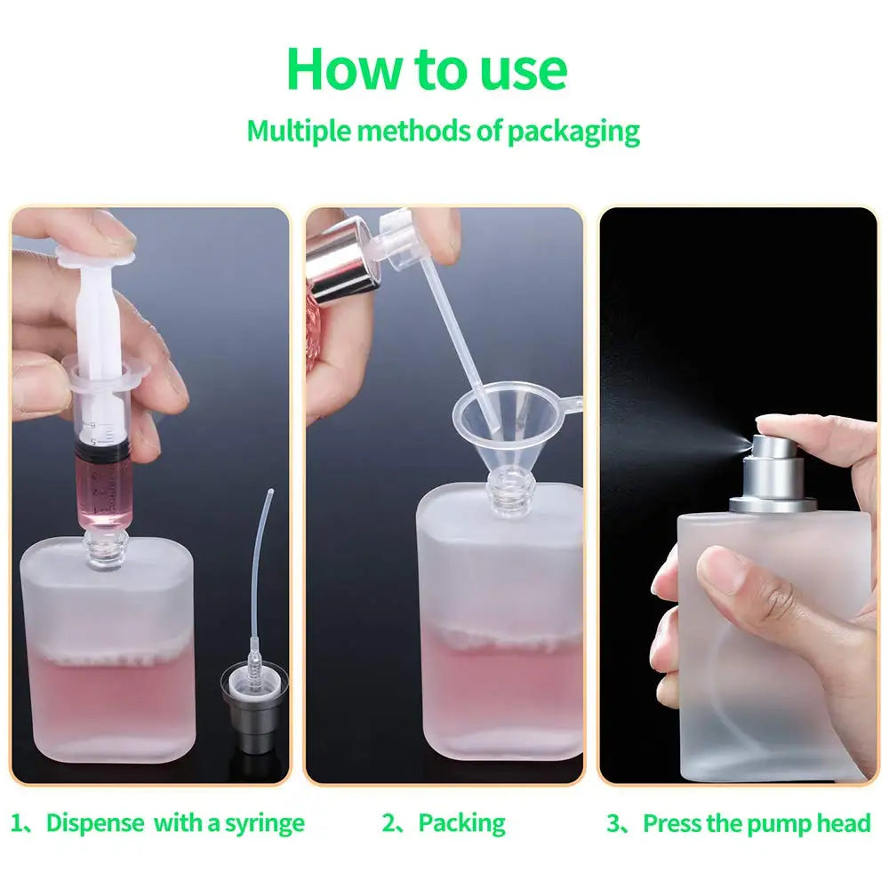 2pcs+4 Accessories 50ml/1.69 Oz Frosted Glass Empty Spray Bottle Perfume Atomizer with 4 Perfume Dispenser