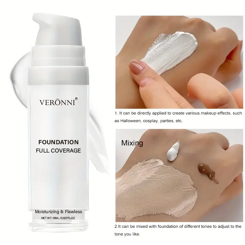 White Liquid Foundation, Full Coverage Heavy Duty Coverage, Creamy Liquid Formula for Goth Makeup, Cosplay, Long-Lasting Matte