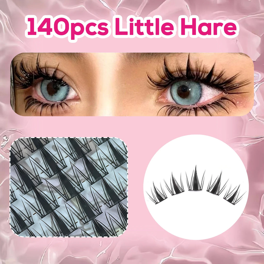 140 Cluster Korean-Style False Lash Extension Kit – Perfect for Cosplay Makeup & Natural Long Wispy Cat Eyes!