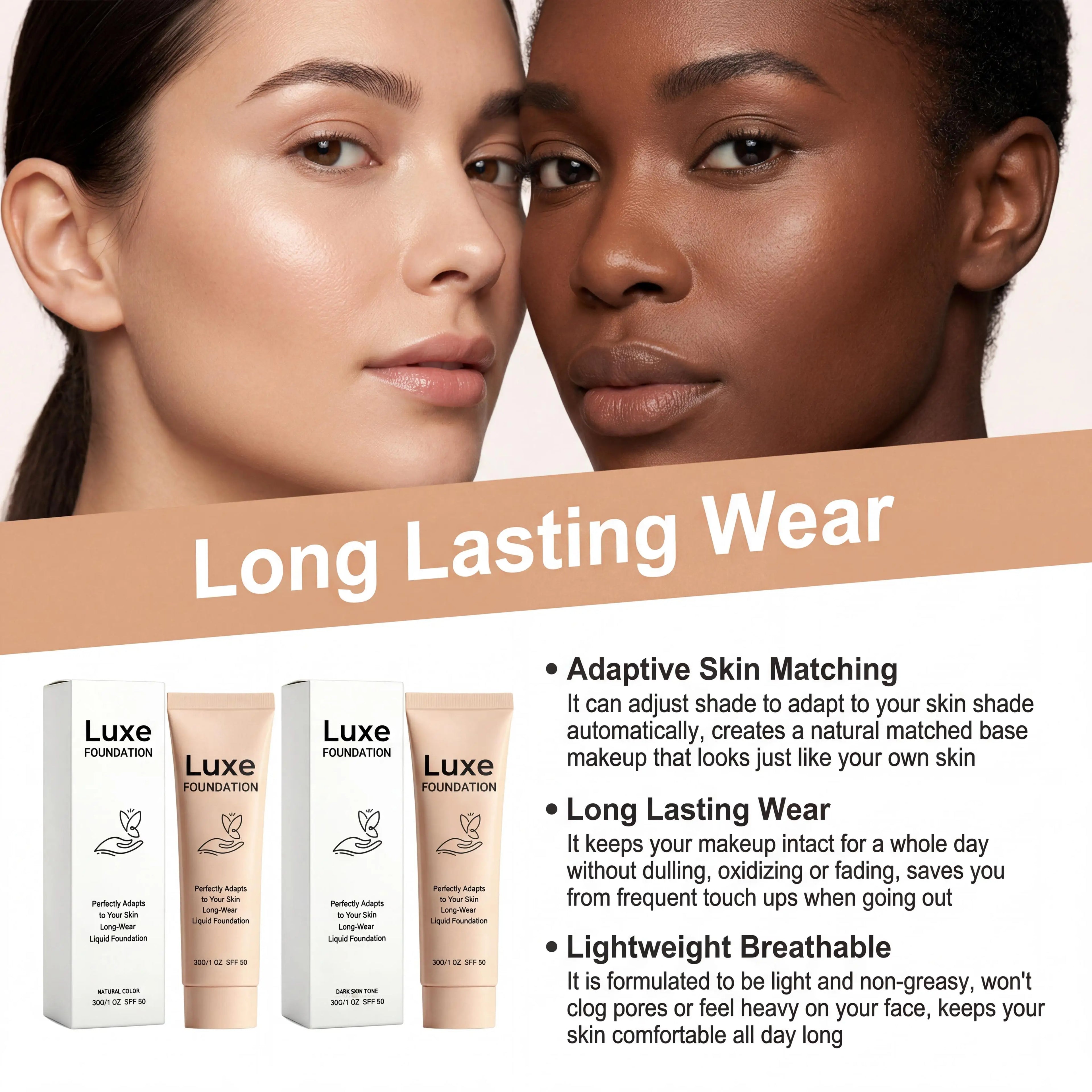 SPF 50 Color Changing Foundation Self Adjusting Adapt Skin Tone Conceal Face Fine Flaws Natural Invisible Skin Pores Makeup Base