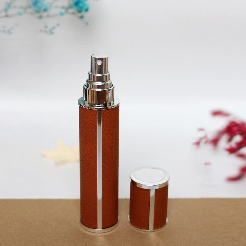 10ml Luxury Leather Wrapped Glass Perfume Spray Bottle, Portable Mini Refillable Perfume Atomizer, BPA-Free Cosmetic Container