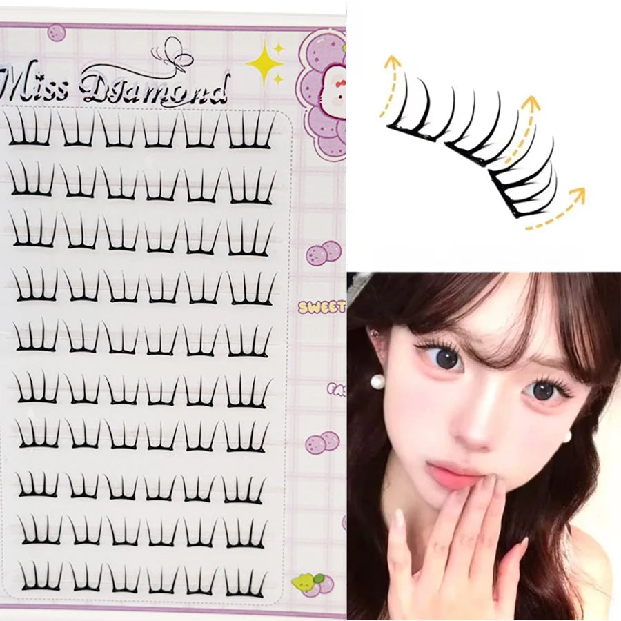 10 Rows Dense Natural False Eyelashes Segmented Glue-free Eyelash Extension Korean Women's Group Lightly Curling Eyelash Cluster