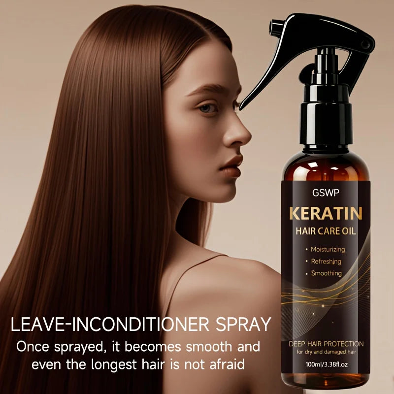 GSWP Keratin Hair Care Oil Spray,Deep Moisturizing,Heat Protection for Dry And Damaged Hair,Instant Smooth 10-in-1 No-Rinse100ml
