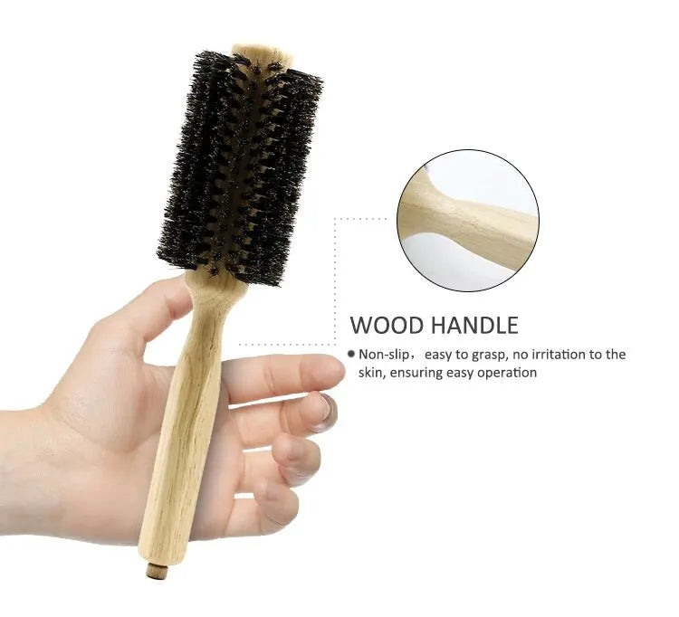 Professional 6 Sizes Barber Salon Wood Handle Boar Bristles Round Brush Removable Tail Hairdresser Hair Brush Hair Round Combs