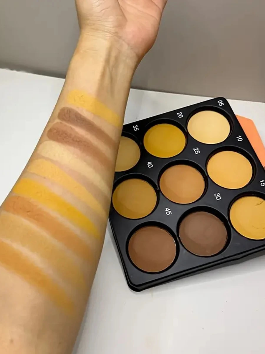 9-Color Dark Bronze Foundation Palette, for Contouring, Concealing, Setting Makeup, Oil Control, Shading, and Nose Shadowing, with a Matte Finish and Subtle Shimmer