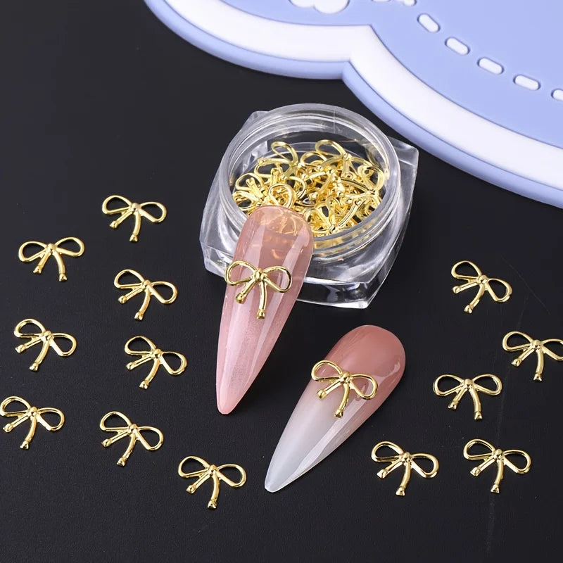 3 Bottle Metal Willow Bows Nail Decoration Gold Silver 3D Bowknot Design DIY Charm Elegant Metallic Jewelry Manicure Accessoires