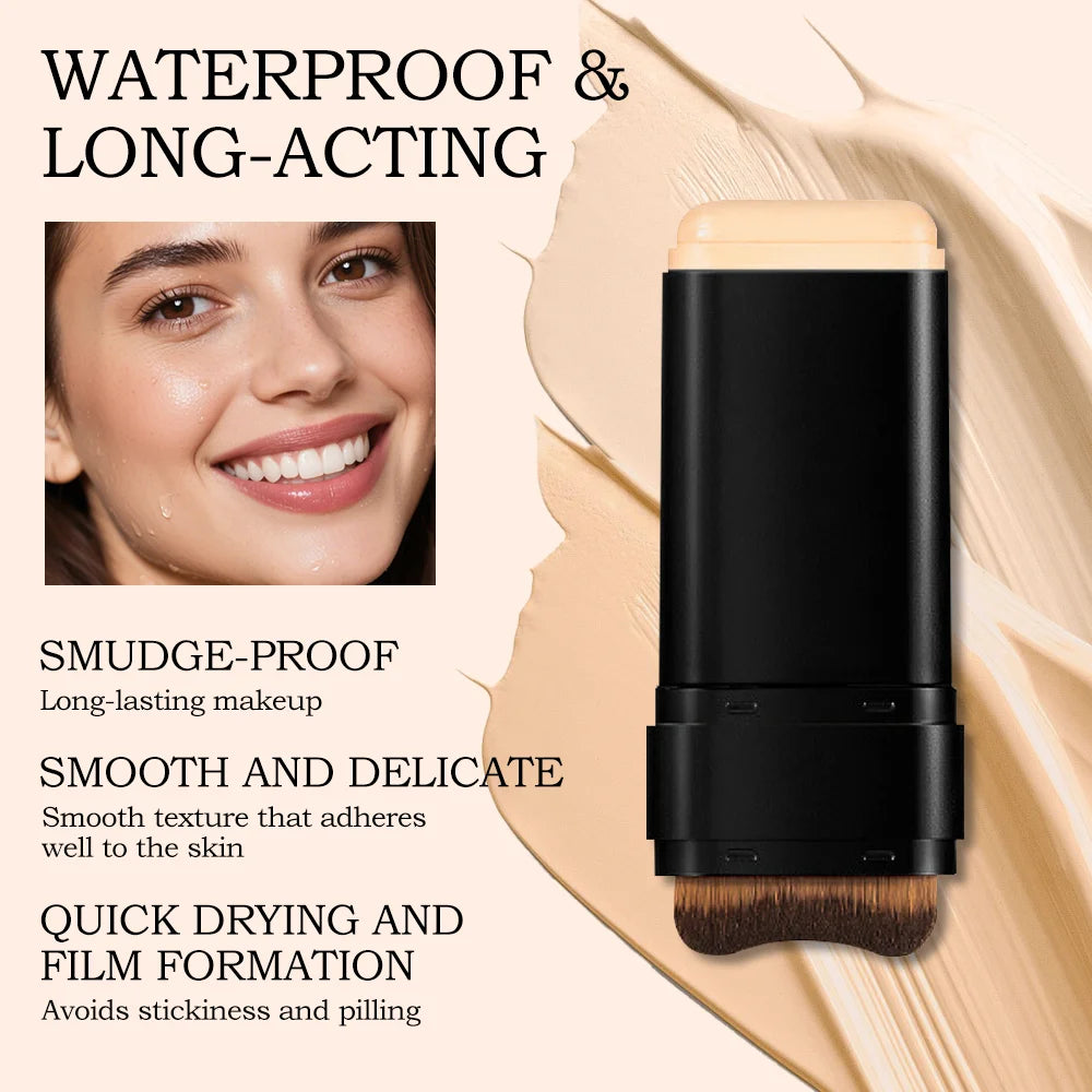 Dual-Head Foundation Stick | Built-in Brush, One-Step Application & Touch-Up, Lightweight & Long-Lasting, No Cakey