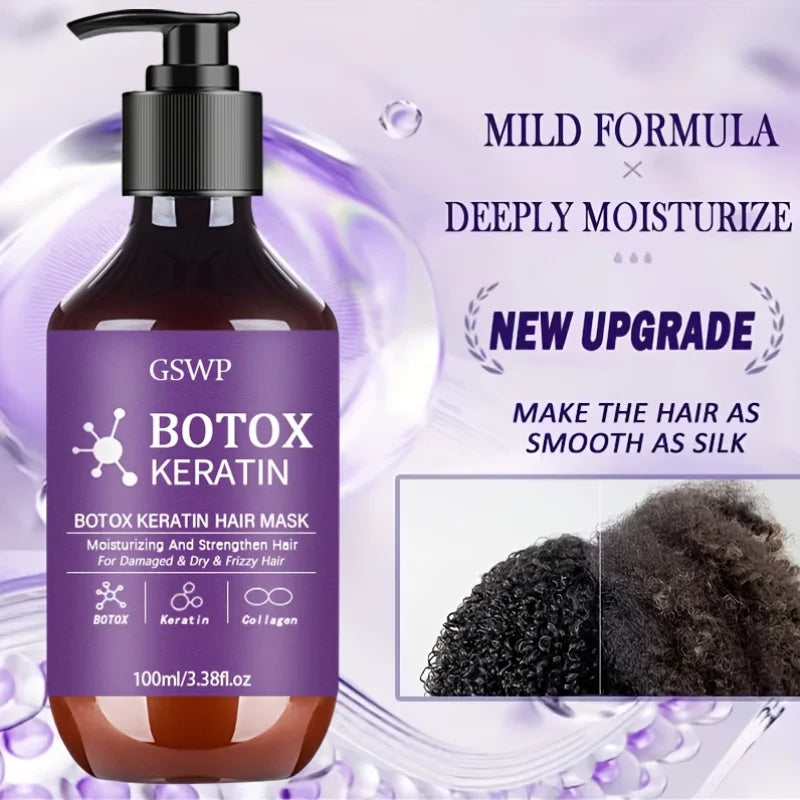 GSWP Botox Keratin Hair Mask.moisturizing and strengthening effects for damaged, dry hair, Reduces frizz, split ends.100/200ML