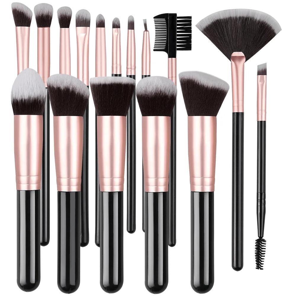 16Pcs Professional Makeup Brush Set Eye Shadow Contouring Foundation Highlight Setting Powder Blending Makeup Sponge Powder Puff
