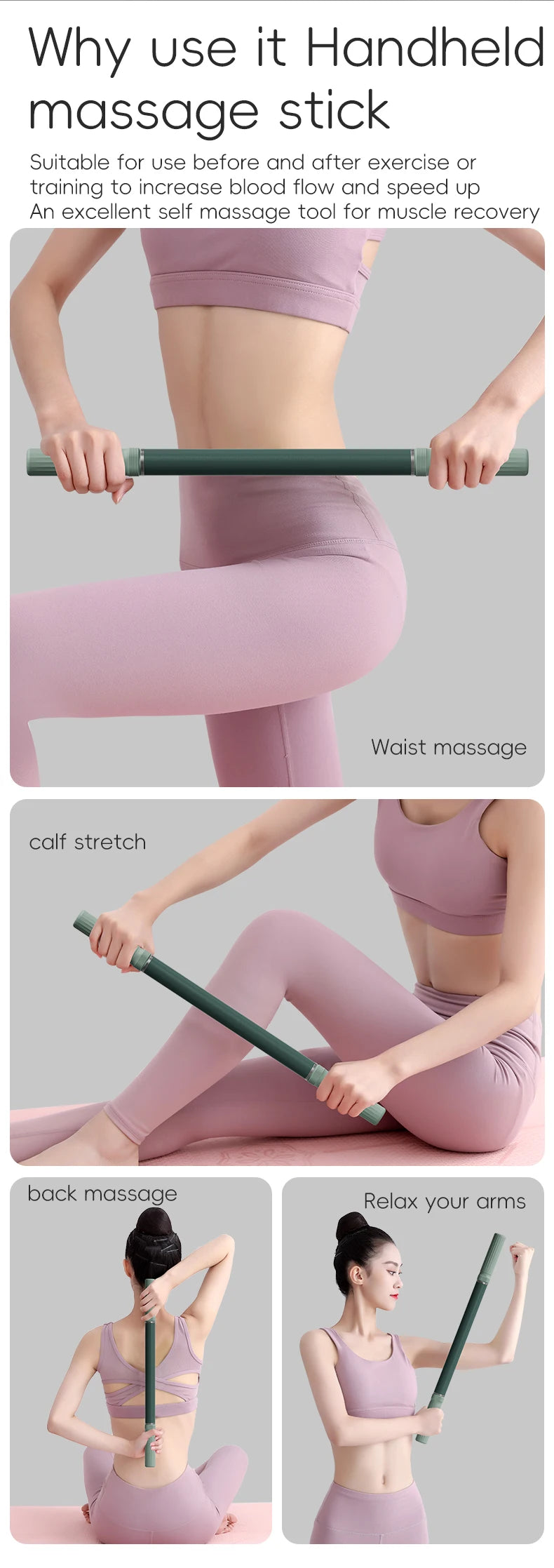Massage Stick Portable Roller, Handheld, Deep Tissue Foam Roller, Body Massage and Myofascial Release Tool for Legs, Neck, Calve