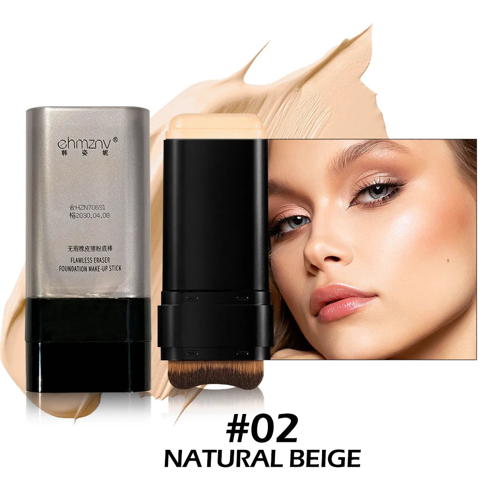 Dual-Head Foundation Stick | Built-in Brush, One-Step Application & Touch-Up, Lightweight & Long-Lasting, No Cakey