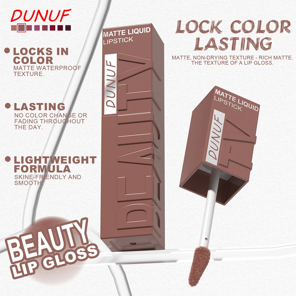 Matte Lip Gloss 8pc/set: Waterproof Lipstick Moisturizing Long Lasting Non-Stick Cup, Nude, Y2K Christmas Valentine's Day Gifts