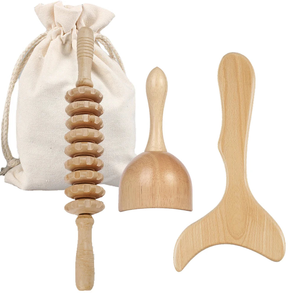 Wooden Massage Roller Tool Set, Wood Massage Kit, Manual Massage Tool for Body Massage Gua Sha Set, for Back,Legs,Neck