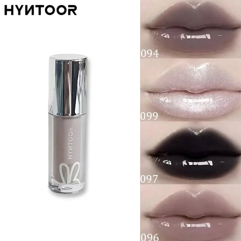 HYNTOOR Goth Lip Gloss Mirror Moist Nude Grey Black Silvery Fine Flash Low Saturation Lip Glaze Lasting Halloween Lip Makeup