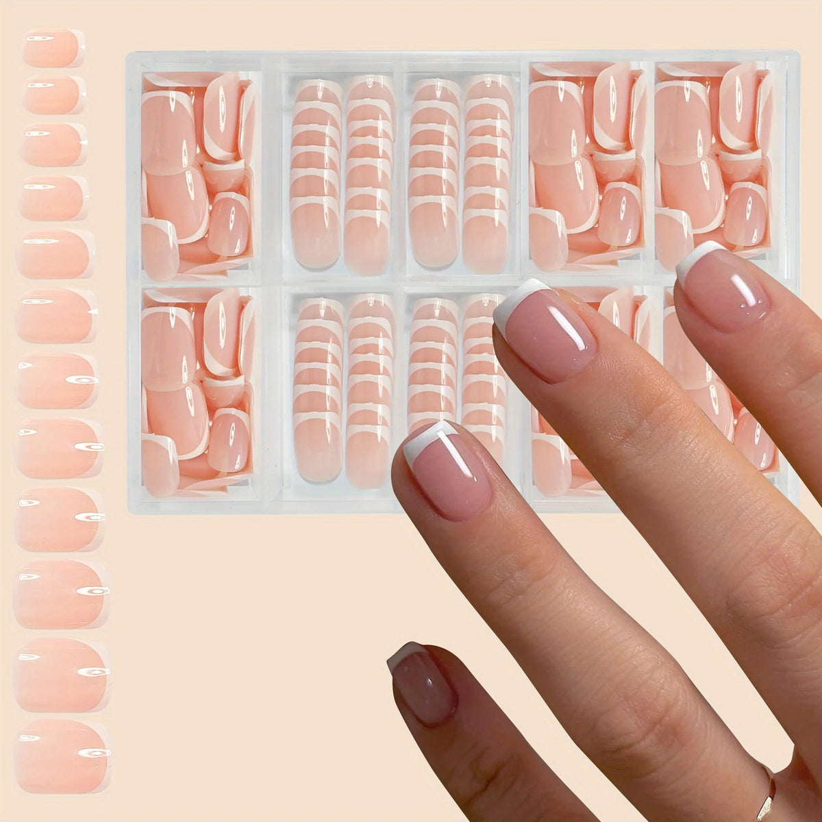 120pcs -box Almond White French Fake Nails for Stylish Women & Girls, Perfect for Daily Chic or Party Celebrations