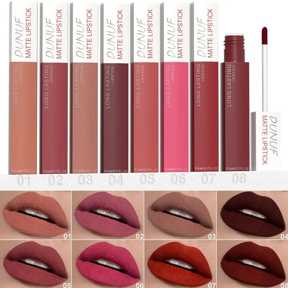 Non Stick Cup Liquid Lipstick Dark Purple Long Lasting Lip Gloss Matte Velvet Finish Resistant To Fading Waterproof Lip Cosmetic