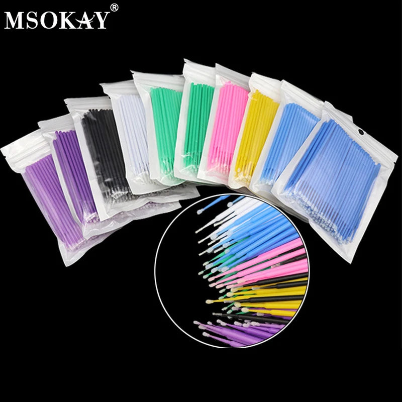 100Pcs Eyelash Cleaning Brush Lash Extension Micro Cotton Swab Individual Eyelashes Microbrush Beauty Makeup Clean Remover Tools