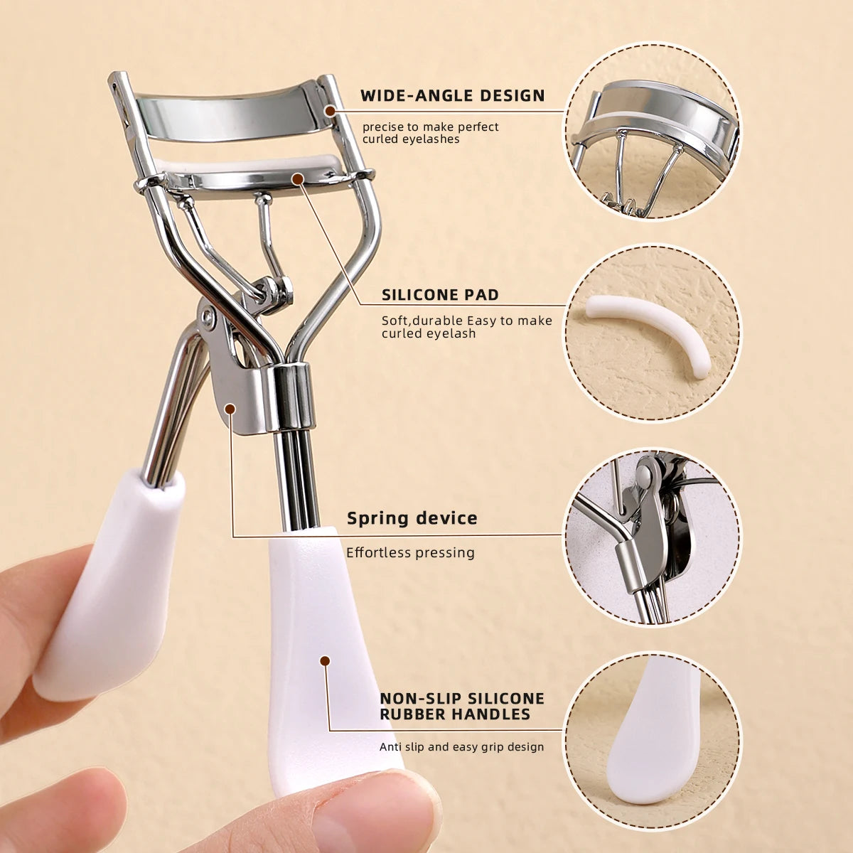 Portable Eyelash Curler with 15 Silicone Pads and Stainless Steel Eyelash Curler, Used for Eyelash Extensions and Curling Tools
