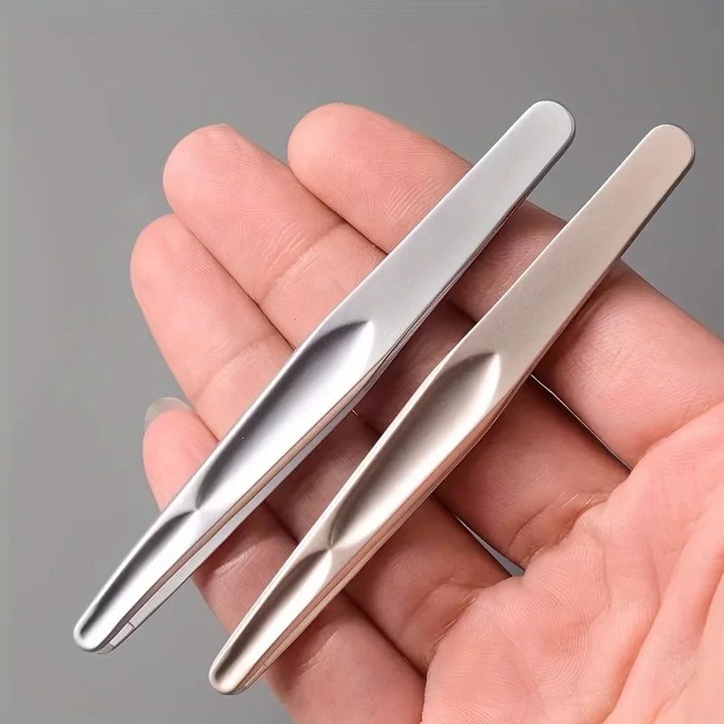 Stainless Steel Eyebrow Clips for Precision Beard and Mustache Trimming - Gentle on Light Beige, Round Head Tweezers with Design