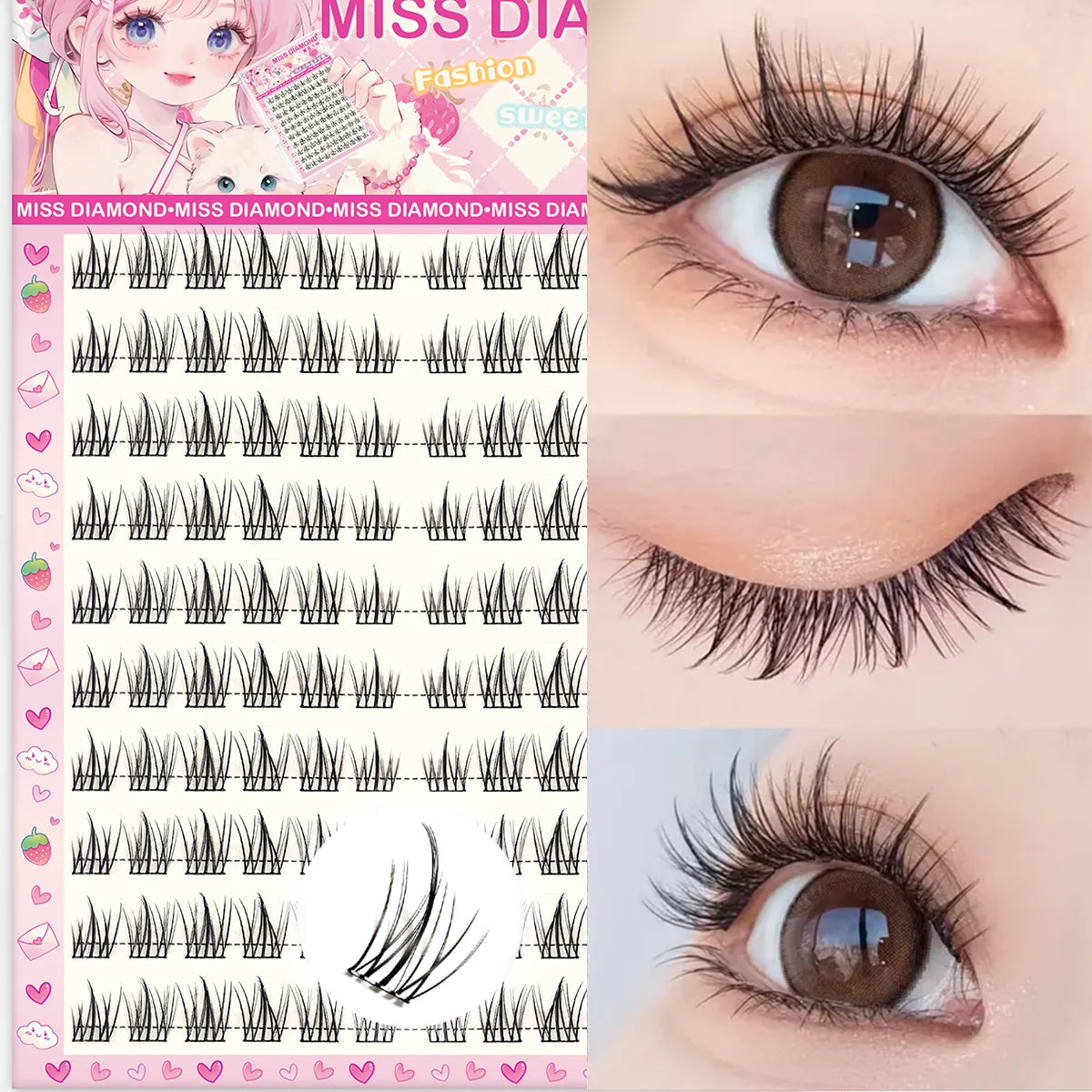 10 Rows of Large Capacity Glue-free False Eyelashes Single Cluster 10-12MM C-curled Natural Self-adhesive false Eyelashes