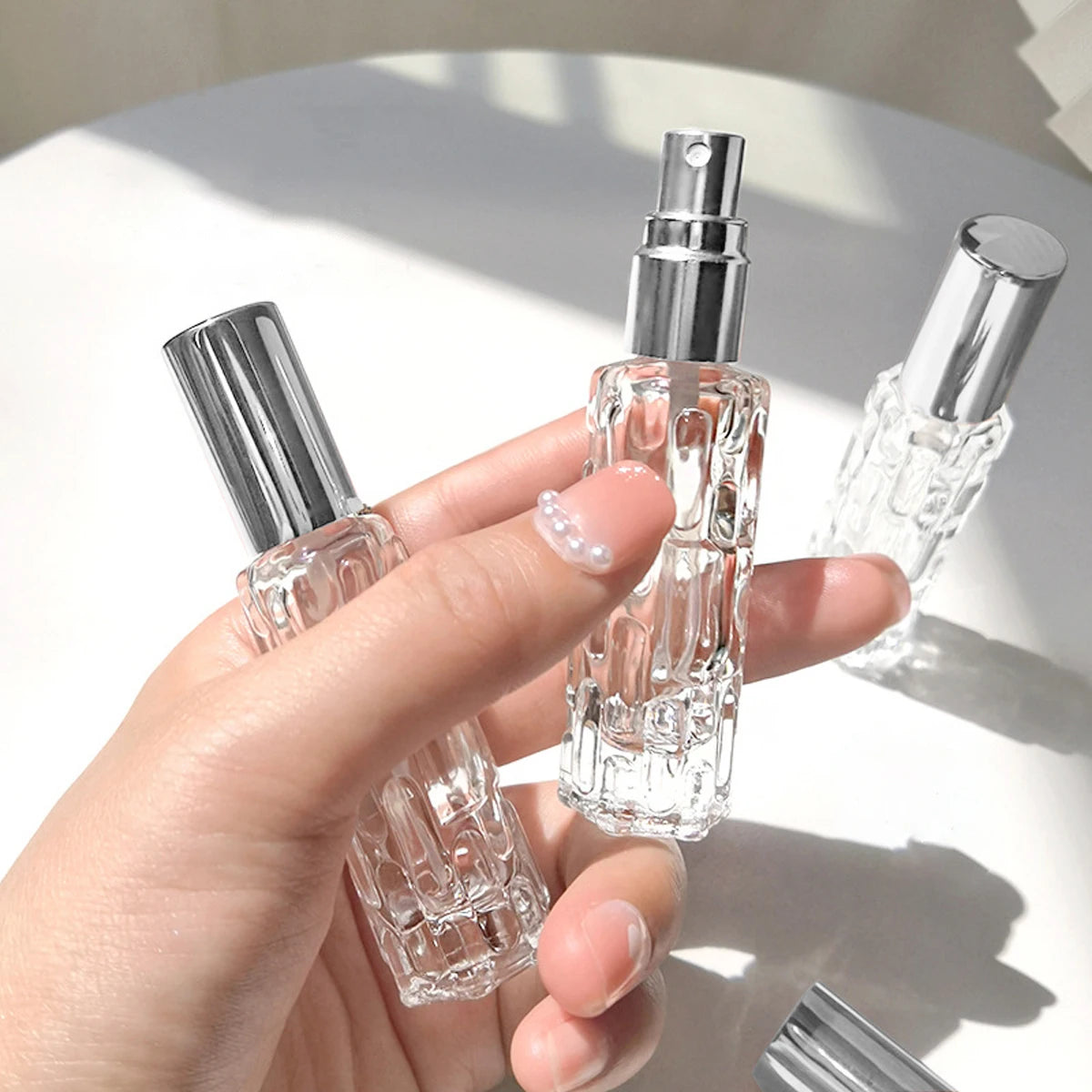 1pc-10ml glass perfume spray bottle Aluminum spray head perfume dispenser bottle press empty bottle
