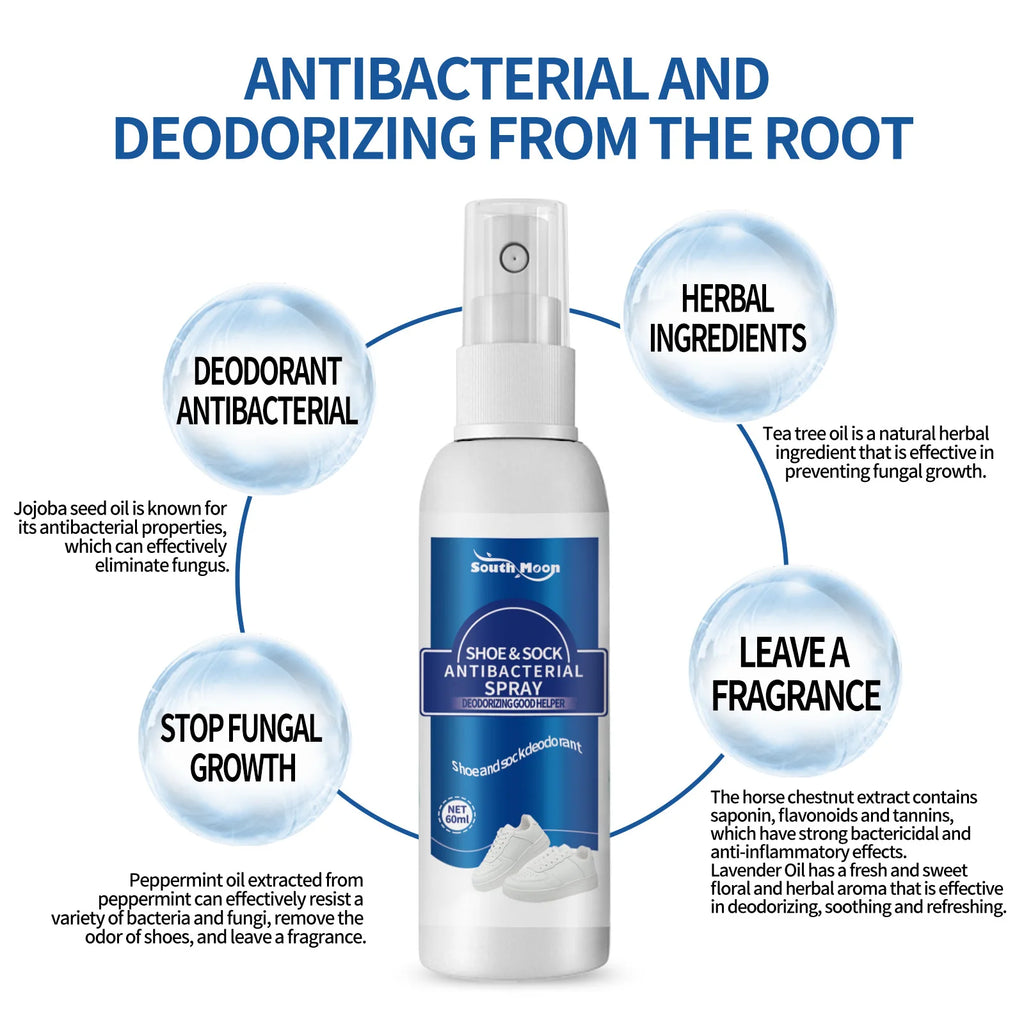 South Moon Shoes Deodorization Spray Antibacterial Antiperspirant Relieve Foot Tinea Beriberi Refresh Shoe Odor Removal Spray