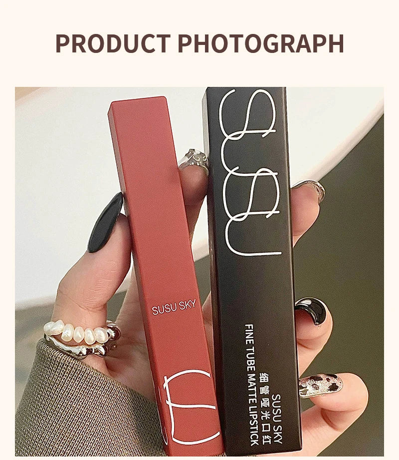 TX010 Thin Tube Matte Lipstick Waterproof Sweatproof Long-Lasting Makeup Resistant Dual Use on Lips And Cheeks