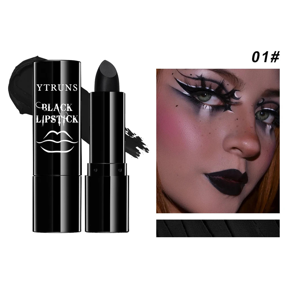 Matte black lipstick, long-lasting waterproof, no creases, Gothic dark makeup party, Halloween cosplay makeup