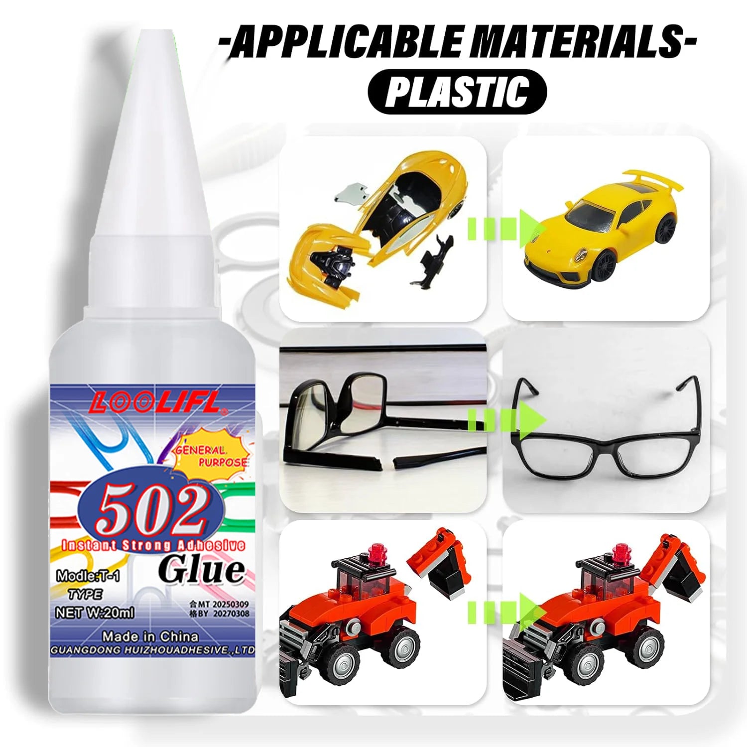 502 Super Strong Quick-Drying Adhesive, Professionally Used for Daily Repair of Toy Plastics, Is White, Transparent and Odorless
