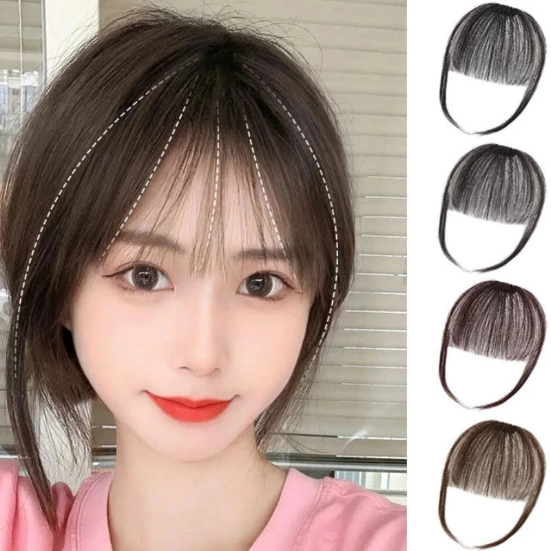 Synthetic Air Bangs Hair Clip-In Extension Heat Resistant Invisible Hairpiece Women Natural Black Bangs Hair Clip Hair Extension