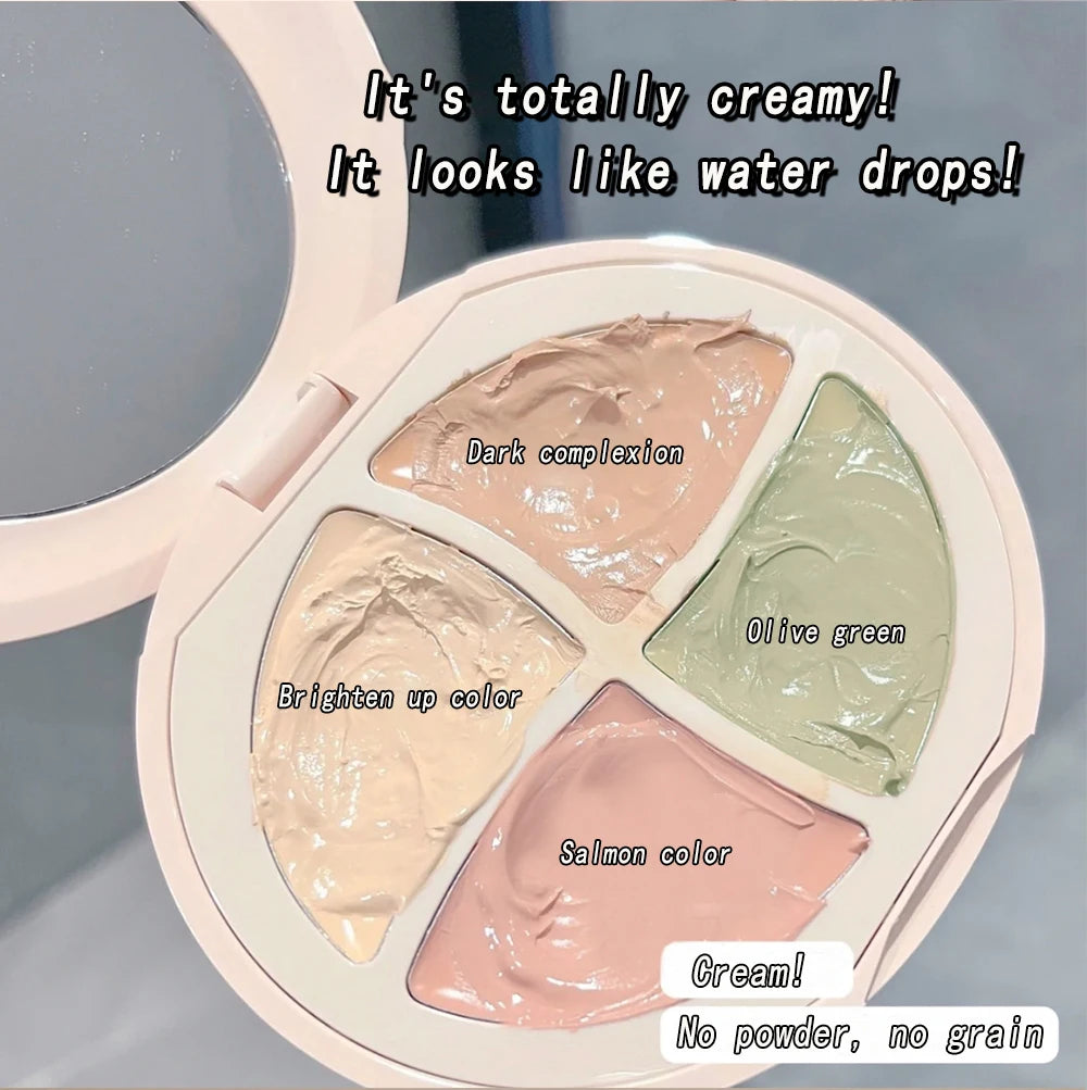 4 in 1 waterproof concealer palette, long-lasting moisturizing natural, creamy texture, covers blemishes/dark circles/acne