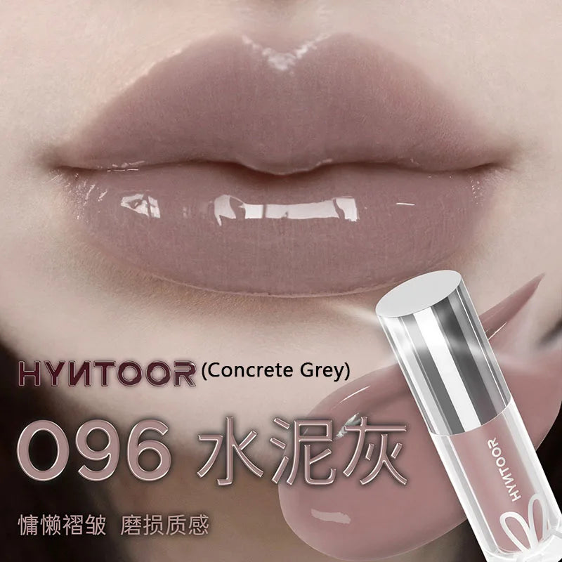 HYNTOOR Goth Lip Gloss Mirror Moist Nude Grey Black Silvery Fine Flash Low Saturation Lip Glaze Lasting Halloween Lip Makeup