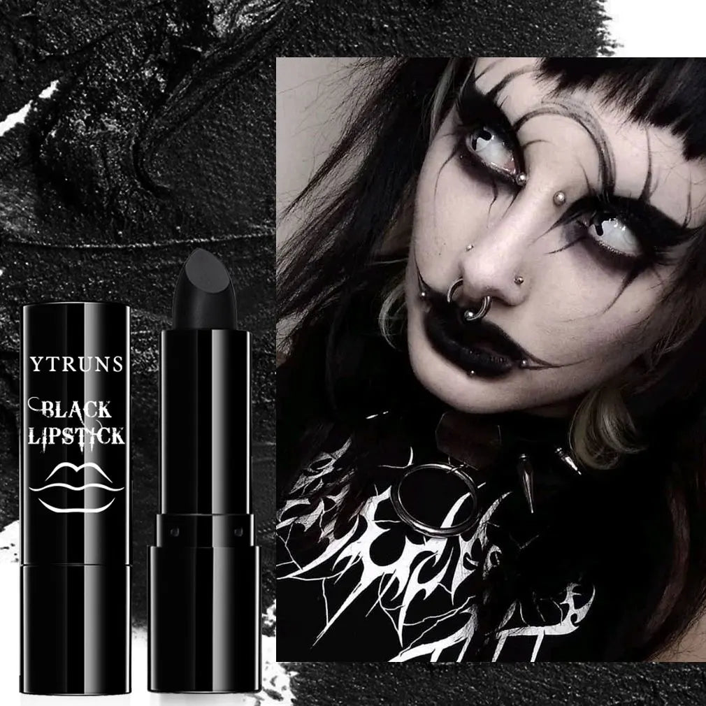 Matte black lipstick, long-lasting waterproof, no creases, Gothic dark makeup party, Halloween cosplay makeup