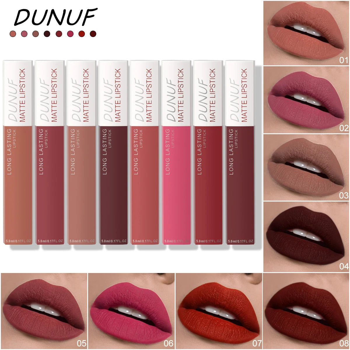 Long-Lasting Lip Gloss Lipstick 8pcs/set: Matte Non-Stick Cup Waterproof Nude Deep Red Mauve Christmas And Valentine's Day Gifts