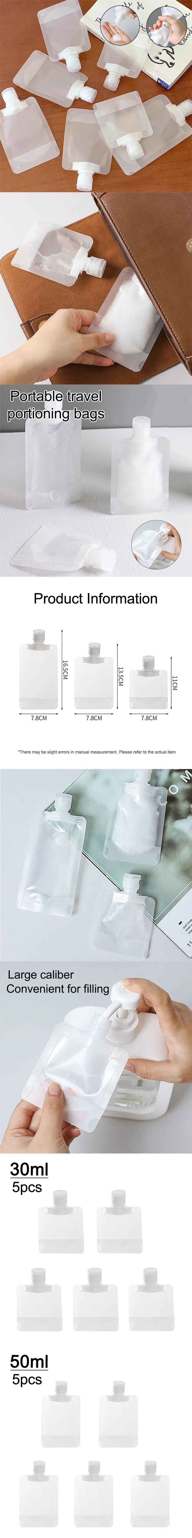 New 5pcs 30ml/50ml/100ml Refillable Travel Boats Empty Cosmetic Container Travel Bottles Liquid Cosmetic Storage Pouches FZP02