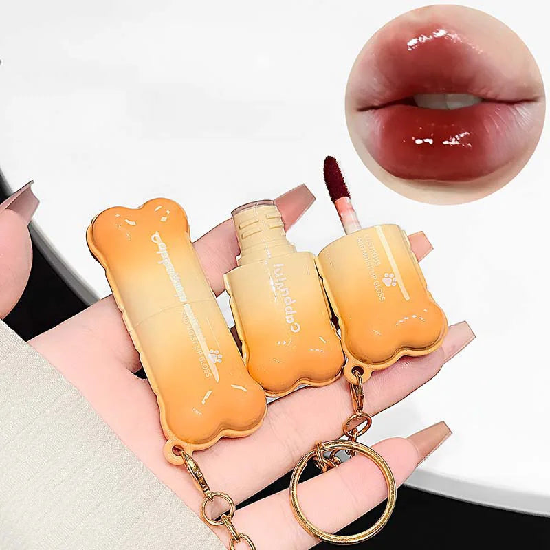 PINKCOCO Bear Doodle Mirror Lip Glaze — Long-Lasting Shiny Lip Gloss, Student-Friendly, Skin-Brightening Nude Lipstick