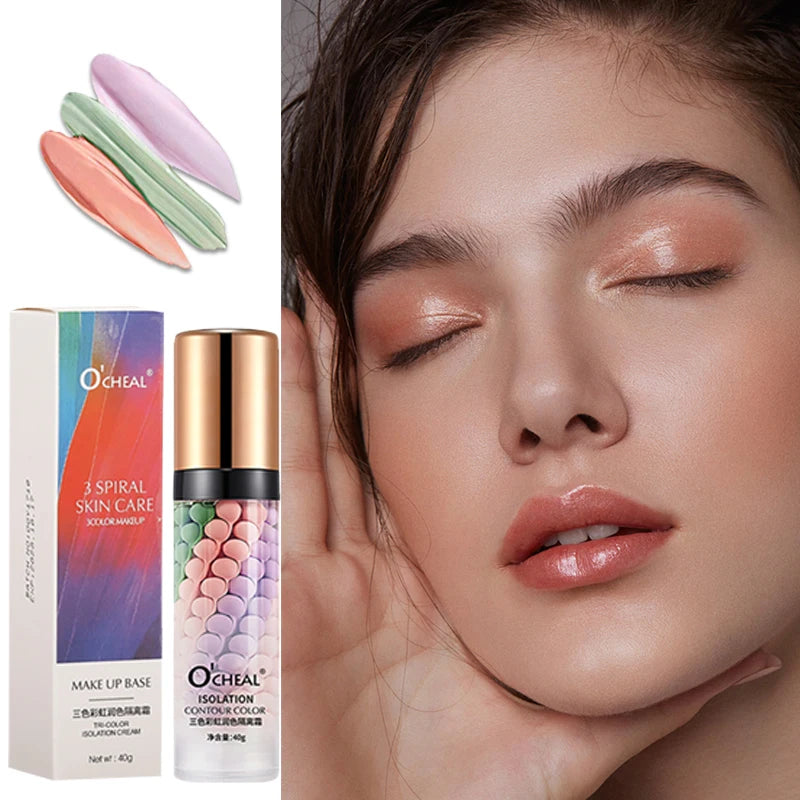 O‘’CHEAL One-Step Three Color Spiral Contour Isolation Primer Moisturizing Cream Face Care Corrector Foundation Makeup Cosmetic