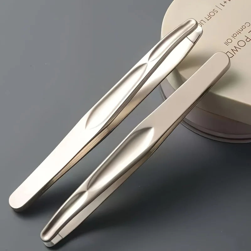 Stainless Steel Eyebrow Clips for Precision Beard and Mustache Trimming - Gentle on Light Beige, Round Head Tweezers with Design