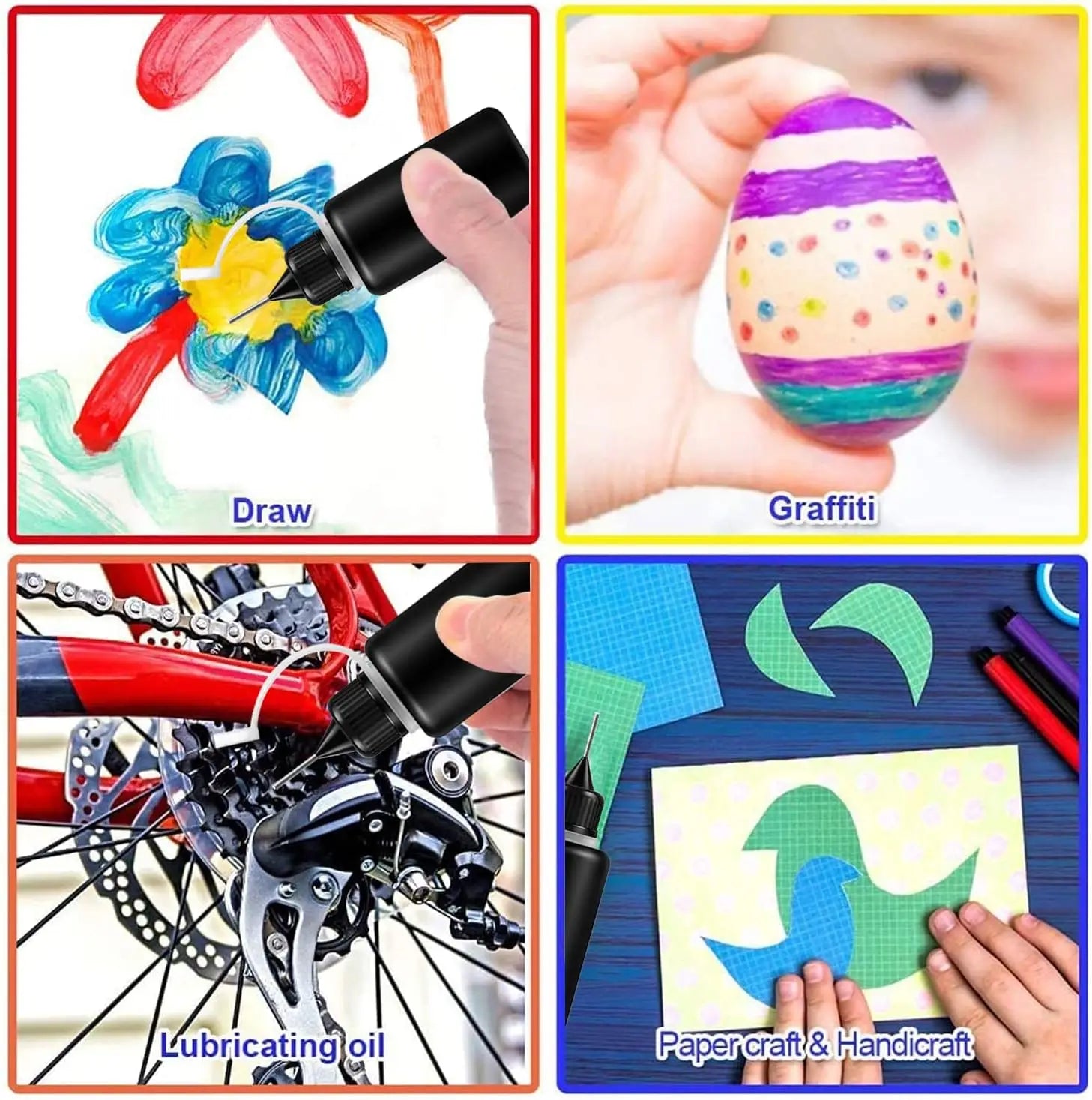 5pcs 10mL-120 mL Empty Needle Tip Glue Bottle With Black Cap DIY Quilling Tool Liquid Dropper Containers Silicone Rings