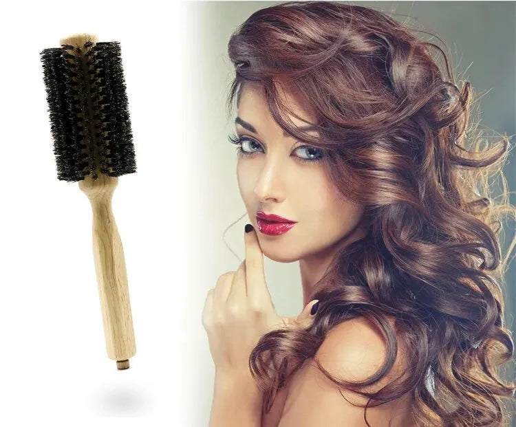 Professional 6 Sizes Barber Salon Wood Handle Boar Bristles Round Brush Removable Tail Hairdresser Hair Brush Hair Round Combs